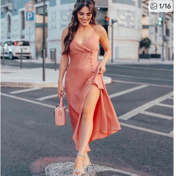 Zara Petal Pink Satin Slip Maxi Dress Garment Size Small - Picture 2 of 6